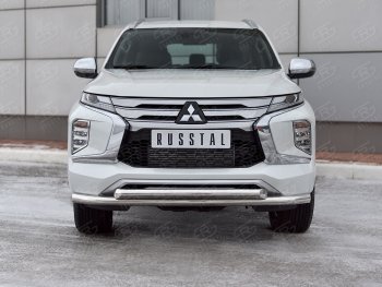 24 999 р. Защита переднего бампера (2 трубы Ø63 и 42 мм, нержавейка) SLITKOFF Mitsubishi Pajero Sport QF рестайлинг (2019-2022)  с доставкой в г. Королёв. Увеличить фотографию 2