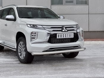 20 999 р. Защита переднего бампера (Ø76 мм, нержавейка) SLITKOFF  Mitsubishi Pajero Sport  QF (2019-2022) рестайлинг  с доставкой в г. Королёв. Увеличить фотографию 2