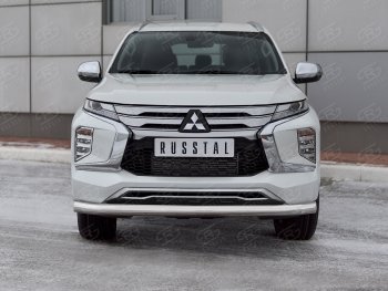 Защита переднего бампера (Ø76 мм, нержавейка) SLITKOFF Mitsubishi (Митсубиси) Pajero Sport (Паджеро)  QF (2019-2022) QF рестайлинг