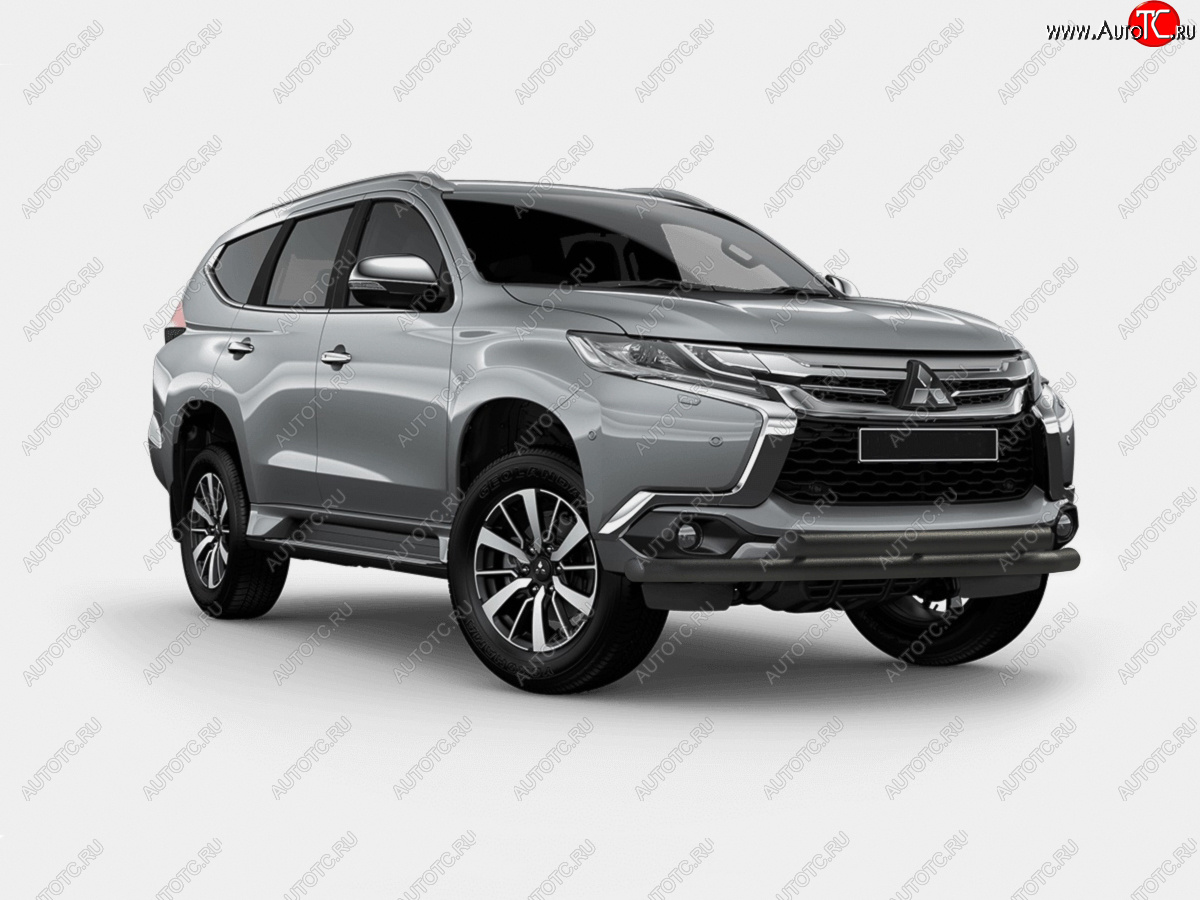 14 349 р. Защита переднего бампера (2 трубы Ø63 мм, окрашенная) SLITKOFF  Mitsubishi Pajero Sport  QE (2015-2021) дорестайлинг (черный муар)  с доставкой в г. Королёв