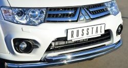 24 699 р. Защита переднего бампера (2 трубыØ63 мм, нержавейка) SLITKOFF Mitsubishi Pajero Sport PB рестайлинг (2013-2017)  с доставкой в г. Королёв. Увеличить фотографию 2