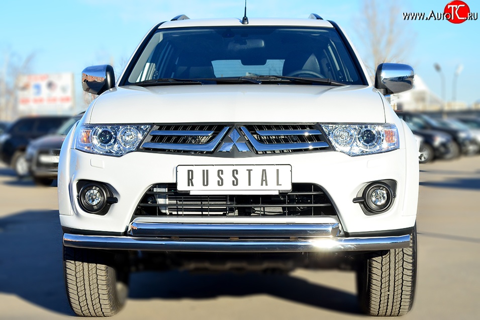 24 699 р. Защита переднего бампера (2 трубыØ63 мм, нержавейка) SLITKOFF Mitsubishi Pajero Sport PB рестайлинг (2013-2017)  с доставкой в г. Королёв