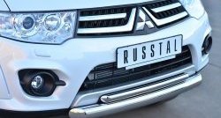 20 849 р. Защита переднего бампера (2 трубыØ76 и 42 мм, нержавейка) SLITKOFF Mitsubishi Pajero Sport PB рестайлинг (2013-2017)  с доставкой в г. Королёв. Увеличить фотографию 2