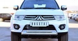 Защита переднего бампера (2 трубыØ76 и 42 мм, нержавейка) SLITKOFF Mitsubishi Pajero Sport PB рестайлинг (2013-2017)