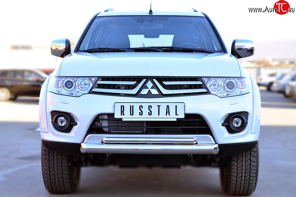 20 849 р. Защита переднего бампера (2 трубыØ76 и 42 мм, нержавейка) SLITKOFF Mitsubishi Pajero Sport PB рестайлинг (2013-2017)  с доставкой в г. Королёв