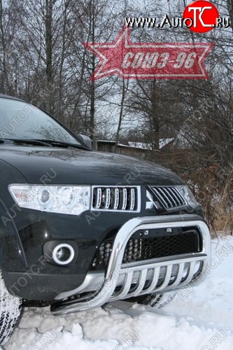 18 314 р. Защита переднего бампера Souz-96 (d76) Mitsubishi Pajero Sport PB дорестайлинг (2008-2013)  с доставкой в г. Королёв