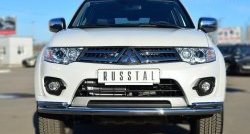 Защита переднего бампера (2 трубыØ63 и 42 мм, нержавейка) SLITKOFF Mitsubishi Pajero Sport PB рестайлинг (2013-2017)