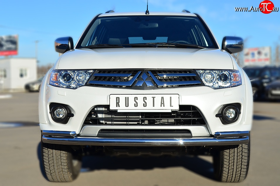 23 749 р. Защита переднего бампера (2 трубыØ63 и 42 мм, нержавейка) SLITKOFF Mitsubishi Pajero Sport PB рестайлинг (2013-2017)  с доставкой в г. Королёв