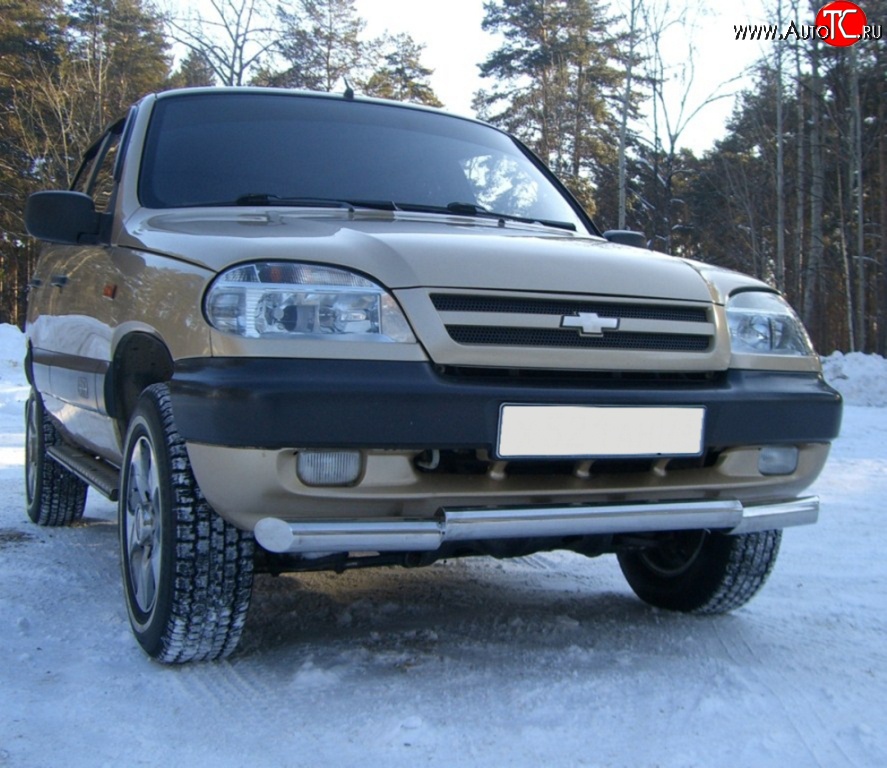 15 849 р. Защита переднего бампера (Ø63 мм ступень, нержавейка) SLITKOFF Chevrolet Niva 2123 дорестайлинг (2002-2008)  с доставкой в г. Королёв