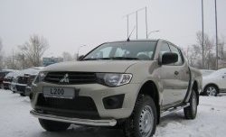 22 749 р. Защита порогов Russtal из трубы d76 мм с пластиковыми вставками для ног Mitsubishi L200 5 KK,KL рестайлинг (2018-2022) (Защита порогов с со скосами на торцах (вариант 1))  с доставкой в г. Королёв. Увеличить фотографию 3