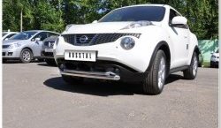 15 499 р. Защита переднего бампера (2 трубыØ63 и 42 мм, нержавейка) SLITKOFF  Nissan Juke  1 YF15 (2010-2014) дорестайлинг  с доставкой в г. Королёв. Увеличить фотографию 2