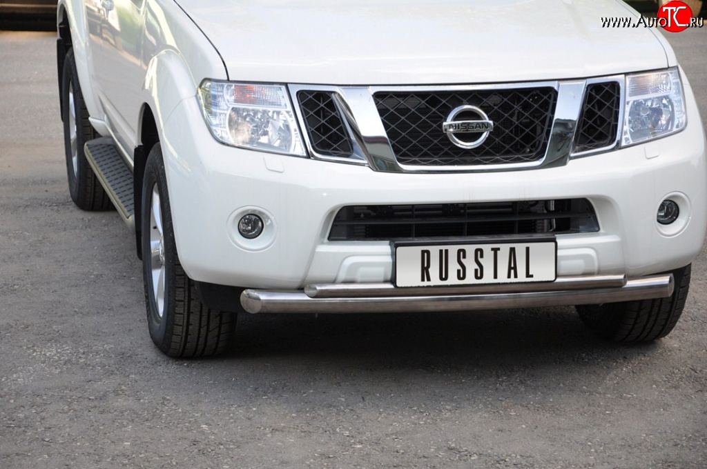 23 649 р. Защита переднего бампера (2 трубыØ76 и 42 мм, нержавейка) SLITKOFF Nissan Pathfinder R51 дорестайлинг (2004-2007)  с доставкой в г. Королёв