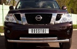 Защита переднего бампера (2 трубыØ76 мм, нержавейка) SLITKOFF Nissan (Нисан) Patrol (Патрол)  6 (2010-2014) 6 Y62 дорестайлинг