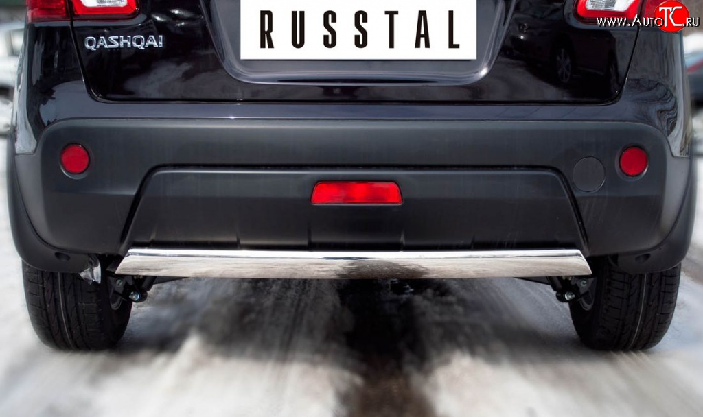 14 999 р. Защита заднего бампера (Ø75х42 мм, нержавейка) Russtal Nissan Qashqai 1 J10 рестайлинг (2010-2013)  с доставкой в г. Королёв