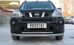 Защита переднего бампера (2 трубыØ63 и 42 мм, нержавейка) SLITKOFF Nissan X-trail 1 T30 дорестайлинг (2000-2003)