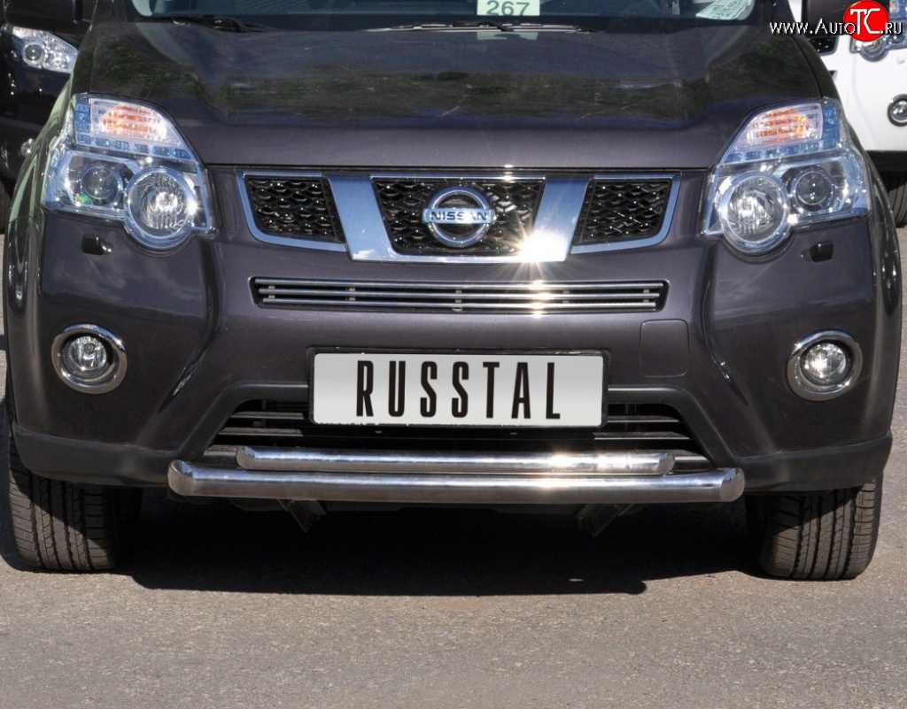 18 399 р. Защита переднего бампера (2 трубыØ76 и 42 мм, нержавейка) SLITKOFF  Nissan X-trail  2 T31 (2010-2015) рестайлинг  с доставкой в г. Королёв