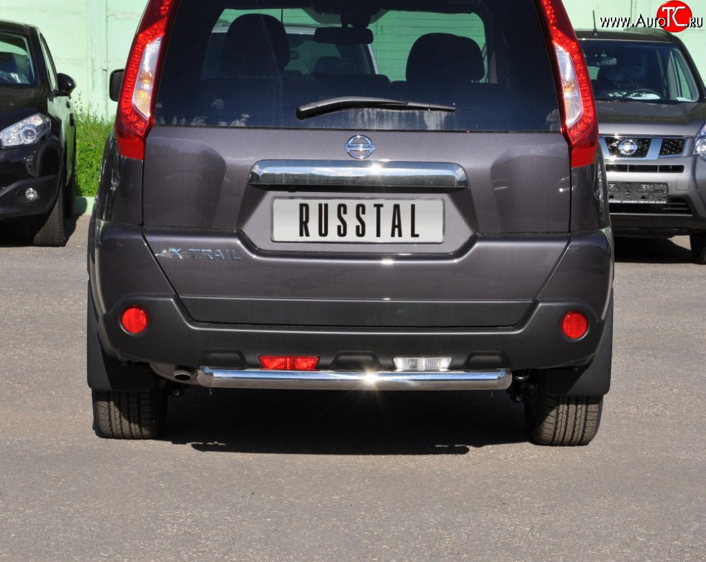 8 799 р. Защита заднего бампера (Ø63 мм, нержавейка) Russtal Nissan X-trail 2 T31 рестайлинг (2010-2015)  с доставкой в г. Королёв