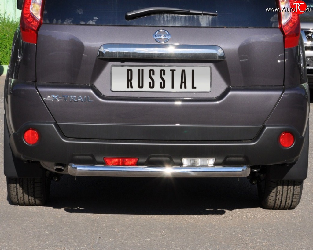 8 799 р. Защита заднего бампера (Ø76 мм, нержавейка) Russtal Nissan X-trail 2 T31 рестайлинг (2010-2015)  с доставкой в г. Королёв