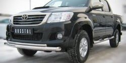 22 399 р. Защита переднего бампера (2 трубыØ76 и 42 мм, нержавейка) SLITKOFF Toyota Hilux AN20,AN30  2-ой рестайлинг (2011-2016)  с доставкой в г. Королёв. Увеличить фотографию 2