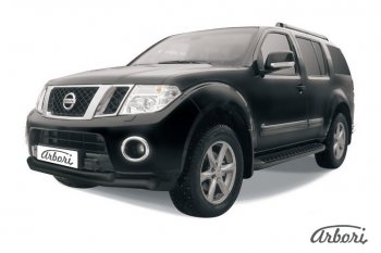 8 369 р. Защита переднего бампера Arbori (черная, 2 трубы d76 и 57 mm) Nissan Pathfinder R51 рестайлинг (2009-2014)  с доставкой в г. Королёв. Увеличить фотографию 1