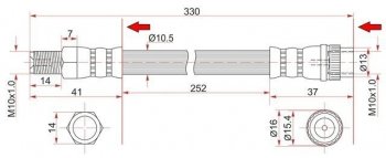 Тормозной шланг SAT (передний) Nissan Almera G15 седан (2012-2019)