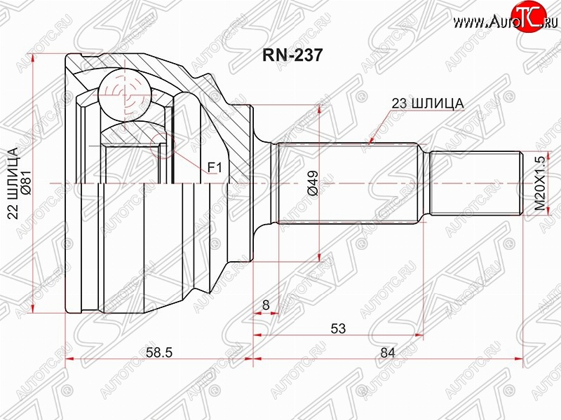 2 399 р. Шрус (наружный) SAT (22*23*49 мм)  Nissan Almera  G15 (2012-2019) седан  с доставкой в г. Королёв