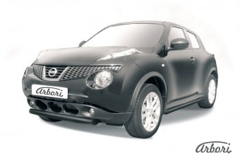 Защита переднего бампера 2WD Arbori (короткая, черная, 1 труба d57 mm). Nissan Juke 1 YF15 дорестайлинг (2010-2014)