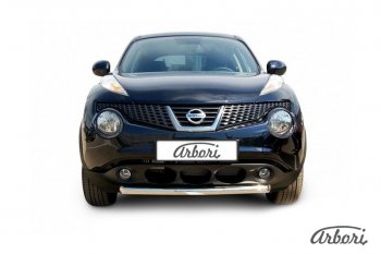 Защита переднего бампера 4WD Arbori (короткая, нержавейка, 1 труба d57 mm). Nissan Juke 1 YF15 рестайлинг (2014-2020)