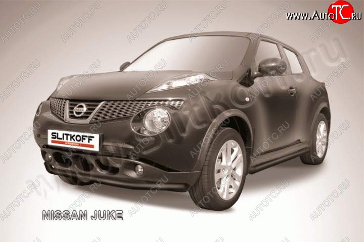 8 949 р. Защита переднего бампера из трубы d57 Slitkoff Nissan Juke 1 YF15 дорестайлинг (2010-2014) (Цвет: серебристый)  с доставкой в г. Королёв