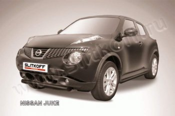 6 949 р. Защита переднего бампера из трубы d57 Slitkoff  Nissan Juke  1 YF15 (2010-2020) дорестайлинг, рестайлинг (Цвет: серебристый)  с доставкой в г. Королёв. Увеличить фотографию 1