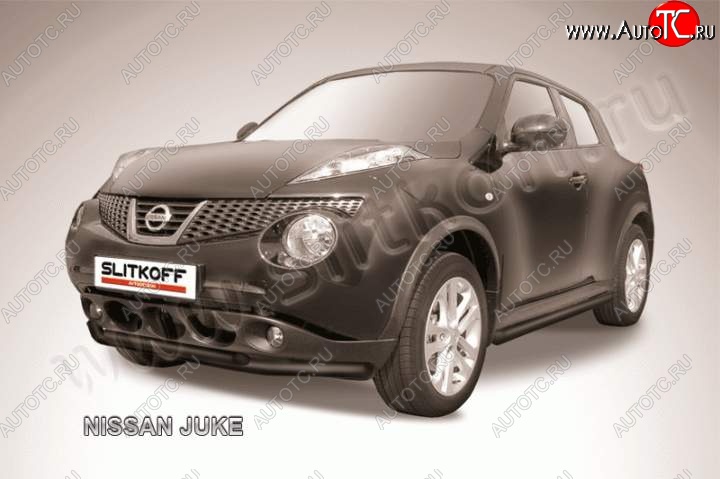 9 249 р. Защита переднего бампера из труб d57 и d42 Slitkoff Nissan Juke 1 YF15 рестайлинг (2014-2020) (Цвет: серебристый)  с доставкой в г. Королёв