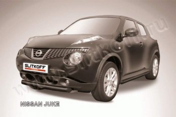 7 999 р. Защита переднего бампер Slitkoff  Nissan Juke  1 YF15 (2010-2020) дорестайлинг, рестайлинг (Цвет: серебристый)  с доставкой в г. Королёв. Увеличить фотографию 1