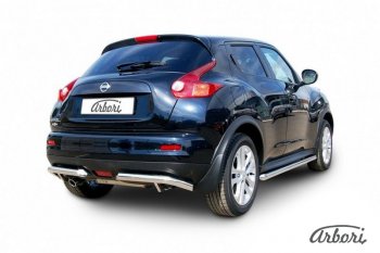 10 619 р. Защита заднего бампера Arbori (уголки, нержавейка, 1 труба d57 mm). Nissan Juke 1 YF15 рестайлинг (2014-2020)  с доставкой в г. Королёв. Увеличить фотографию 2