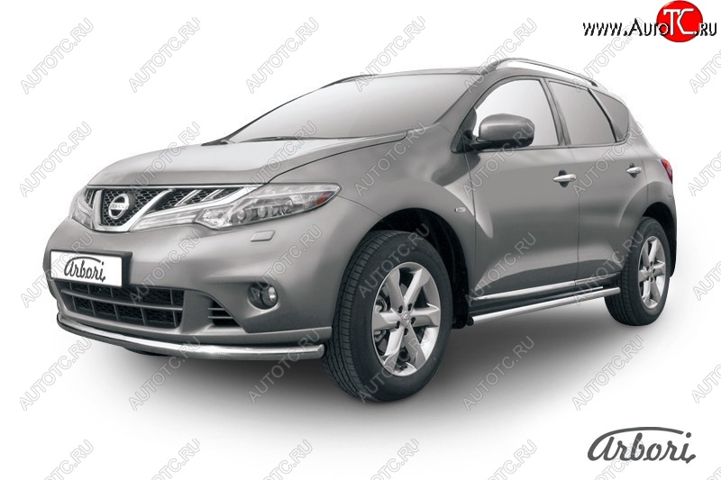 13 499 р. Защита переднего бампера Arbori (нержавейка, 1 труба d57 mm). Nissan Murano 2 Z51 рестайлинг (2010-2016)  с доставкой в г. Королёв