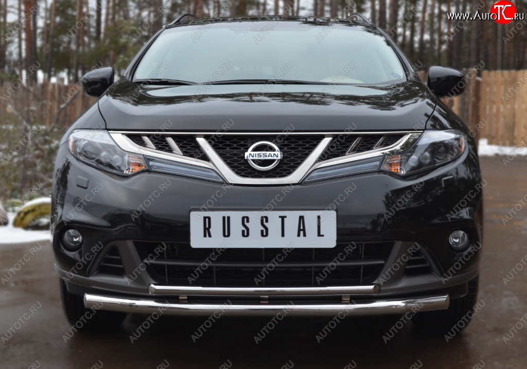 20 999 р. Защита переднего бампера (2 трубы Ø63 и 42 мм, нержавейка) SLITKOFF Nissan Murano 2 Z51 рестайлинг (2010-2016)  с доставкой в г. Королёв