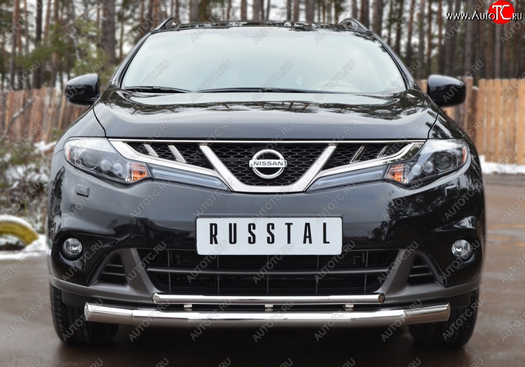 22 649 р. Защита переднего бампера (2 трубы Ø76 и 42 мм, нержавейка) SLITKOFF  Nissan Murano  2 Z51 (2010-2016) рестайлинг  с доставкой в г. Королёв