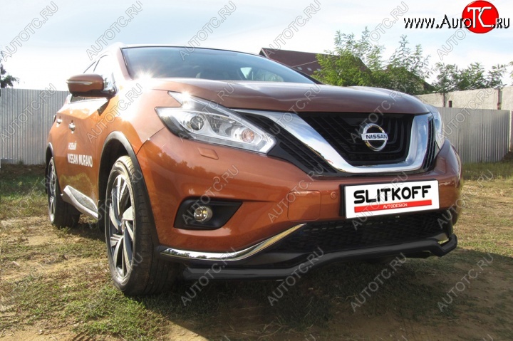 14 299 р. защита переднего бампера Slitkoff  Nissan Murano  3 Z52 (2015-2022) дорестайлинг (Цвет: серебристый)  с доставкой в г. Королёв