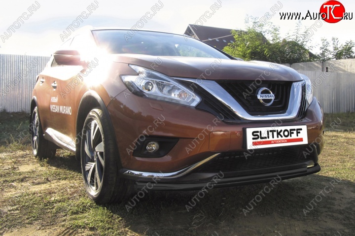 12 499 р. защита переднего бампера Slitkoff Nissan Murano 3 Z52 дорестайлинг (2015-2022) (Цвет: серебристый)  с доставкой в г. Королёв