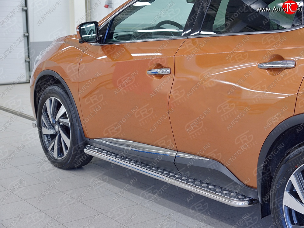 24 649 р. Порожки для ног (Ø42) SLITKOFF  Nissan Murano  3 Z52 (2015-2025) дорестайлинг, рестайлинг (лист - алюминий, профиль - нержавейка)  с доставкой в г. Королёв