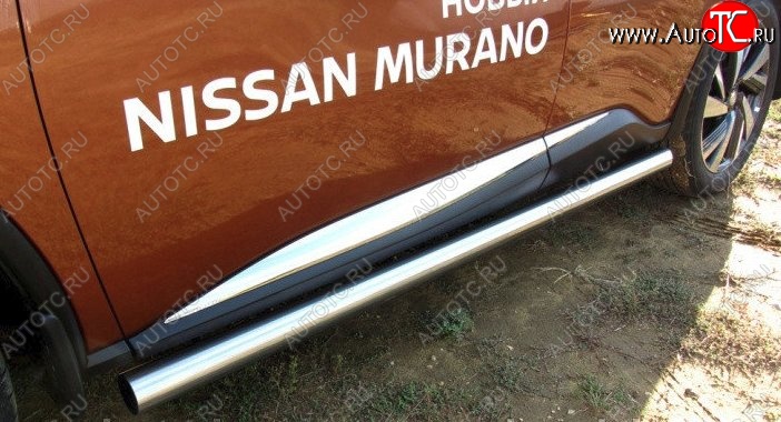 16 999 р. Защита порогов из круглой трубы диаметром 76 мм Slitkoff  Nissan Murano  3 Z52 (2015-2025) дорестайлинг, рестайлинг (Нержавейка, Полированная)  с доставкой в г. Королёв