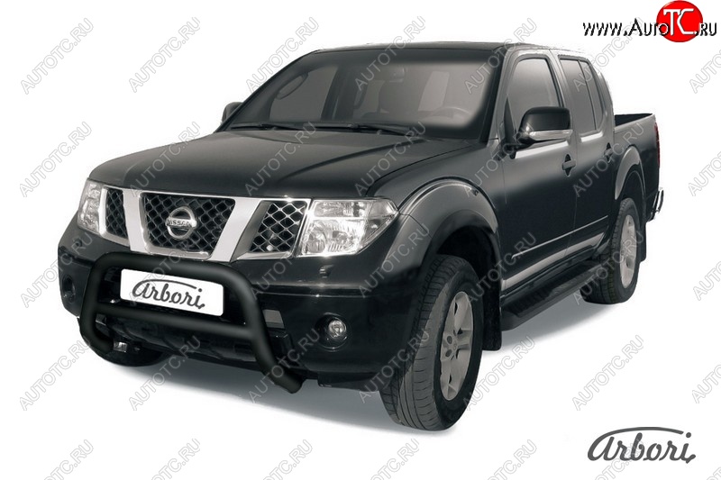 17 279 р. Защита переднего бампера Arbori (низкая, черная, 1 труба d76 mm). Nissan Navara 2 D40 дорестайлинг (2004-2010)  с доставкой в г. Королёв