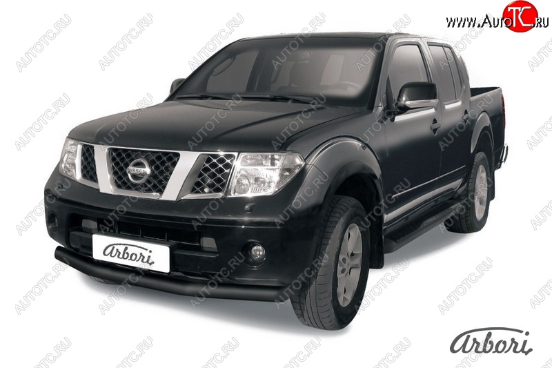 7 019 р. Защита переднего бампера Arbori (черная, 1 труба d76 mm). Nissan Navara 2 D40 дорестайлинг (2004-2010)  с доставкой в г. Королёв