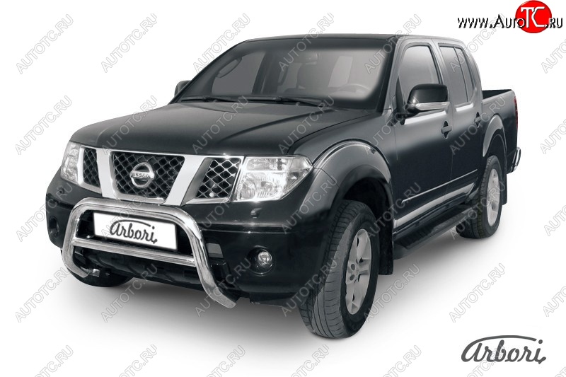 32 579 р. Защита переднего бампера Arbori (низкая, нержавейка, 1 труба d76 mm). Nissan Navara 2 D40 дорестайлинг (2004-2010)  с доставкой в г. Королёв