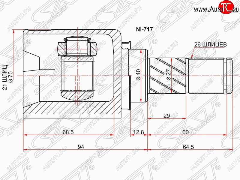 3 299 р. Шрус (внутренний/правый) SAT (21*26*40 мм)  Nissan Note  1 (2004-2013) E11 дорестайлинг, E11 рестайлинг  с доставкой в г. Королёв