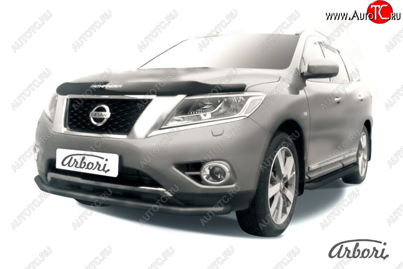 6 749 р. Защита переднего бампера Arbori (черная, 1 труба d57 mm). Nissan Pathfinder R52 дорестайлинг (2012-2017)  с доставкой в г. Королёв