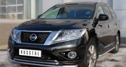 12 599 р. Защита переднего бампера (2 трубыØ63 и 42 мм, нержавейка) SLITKOFF  Nissan Pathfinder  R52 (2012-2017) дорестайлинг  с доставкой в г. Королёв. Увеличить фотографию 2