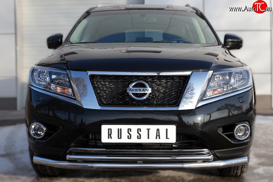 12 599 р. Защита переднего бампера (2 трубыØ63 и 42 мм, нержавейка) SLITKOFF  Nissan Pathfinder  R52 (2012-2017) дорестайлинг  с доставкой в г. Королёв