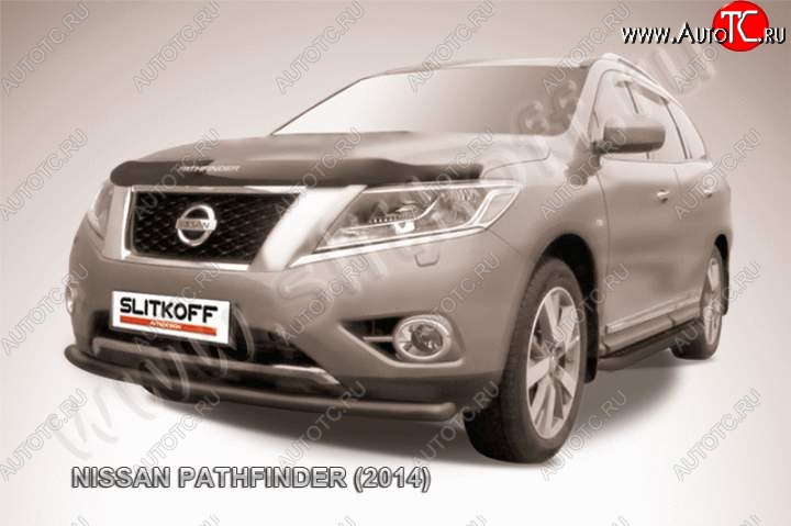 8 999 р. Защита переднего бампер Slitkoff Nissan Pathfinder R52 дорестайлинг (2012-2017) (Цвет: серебристый)  с доставкой в г. Королёв