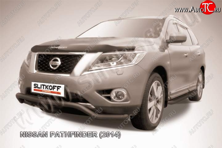 10 999 р. защита переднего бампера Slitkoff Nissan Pathfinder R52 дорестайлинг (2012-2017) (Цвет: серебристый)  с доставкой в г. Королёв