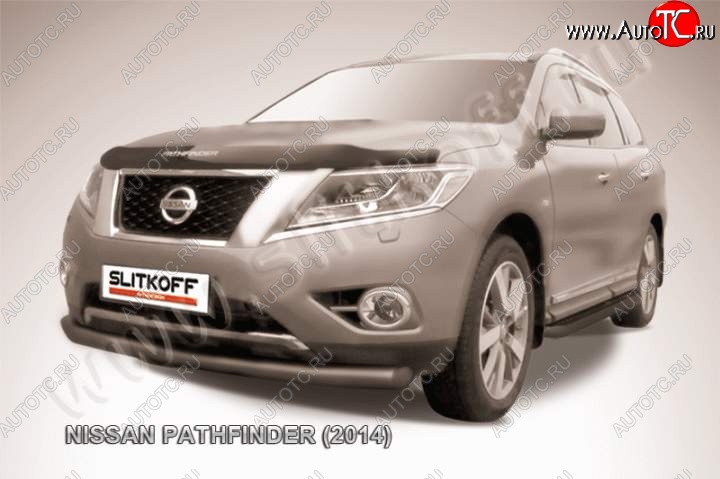 9 999 р. Защита переднего бампер Slitkoff Nissan Pathfinder R52 дорестайлинг (2012-2017) (Цвет: серебристый)  с доставкой в г. Королёв